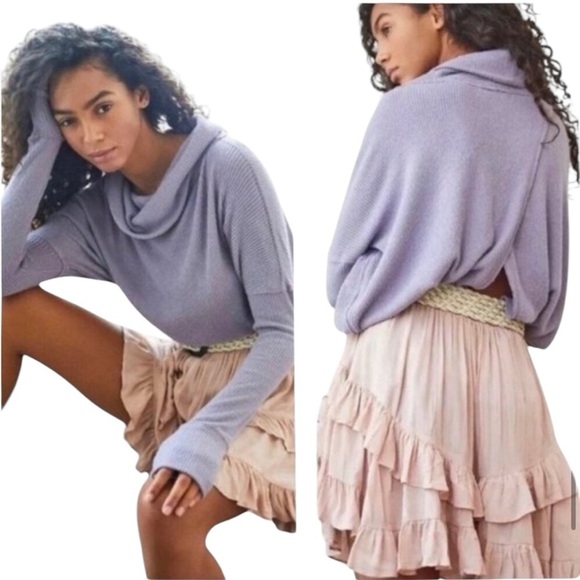 We the Free Free people Juicy long sleeve top cowl neck, split back, lavender, S - Picture 7 of 7